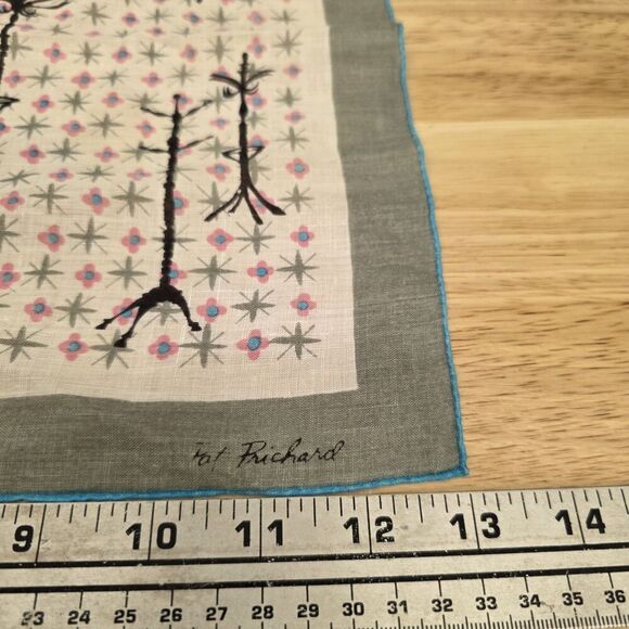 Pat Prichard Vintage Pocket HANKY Handkerchief, Hall Trees,Novelty 13x13in - Picture 4 of 6